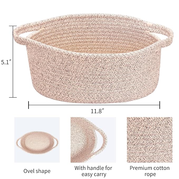 ABenkle Small Basket with Handles, Boho Decorative Rope Woven Dog Cat Toy - Image 2