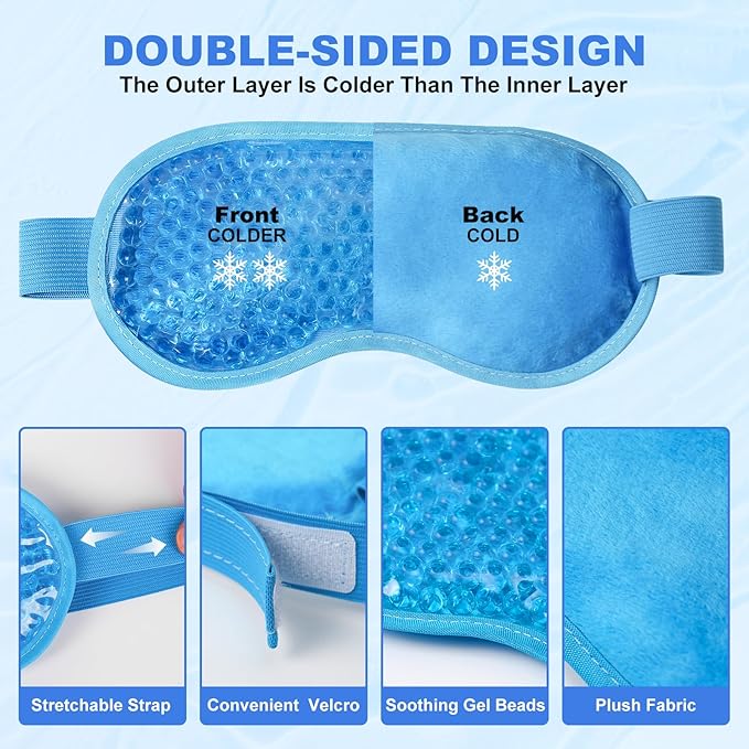 candyfouse 2Pack Cold Cooling Eye Mask, Reusable Hot Colder Therapy Gel Bead - Image 3