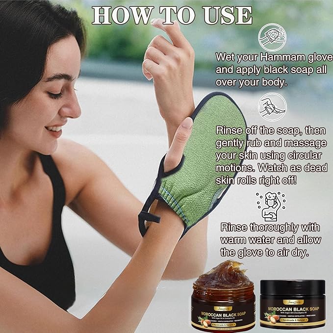 2 Pack Moroccan Black Soap Hammam, Morocco Body Scrub - Image 7