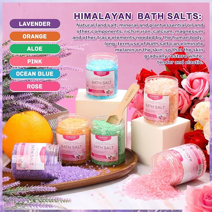 6 Pack Bath Salt KIT for Soaking Himalayan Pink Salt Lavender Orange Rose Pink - Image 6