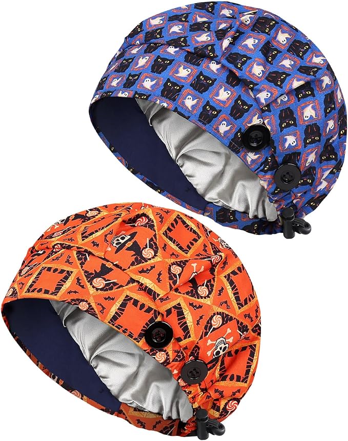 2 Pack Satin Lined Bouffant Scrub Caps by Yuest