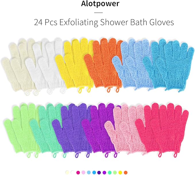 Alotpower 24 Pieces Exfoliating Bath Gloves, Made of 100% Nylon, 12 Colors - Image 8