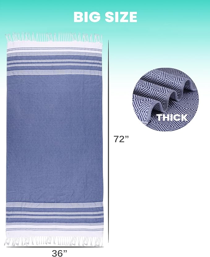 2 Packs Cotton Turkish Beach Towels Quick Dry Sand Free Oversized Bath Pool - Image 5