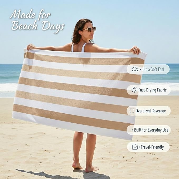 Premium Velour Cabana Beach Towel 2 Pack, 30” x 60” Soft Plush Cotton Pool Towel - Image 4