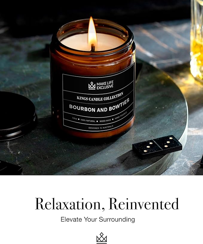 Scented Candles for Men | Bourbon Scented & Bowties | Wooden Wick, Long Lasting - Image 6