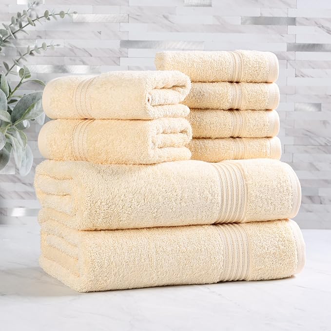Superior Egyptian Cotton 8-Piece Towel Set, Guest Bath Decor Essentials by SUPERIOR