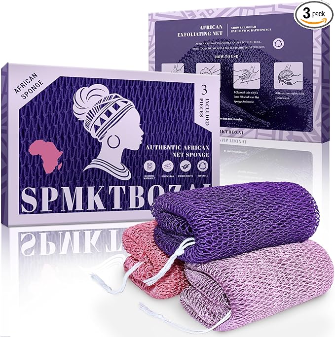 SPMKTBOZAI African Net Sponge Authentic, 3 Pieces African Exfoliating Sponge by SPMKTBOZAI