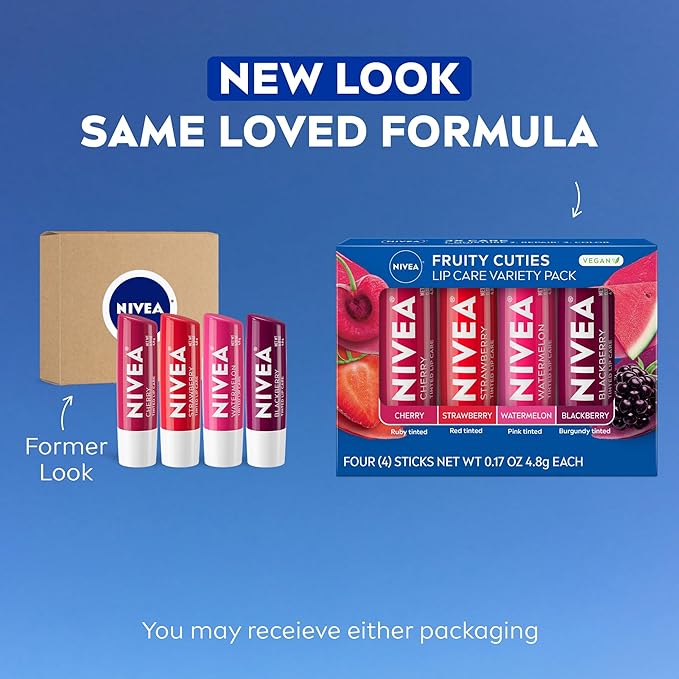 NIVEA Lip Care, Fruity Tinted Lip Balm Variety Pack, Strawberry, 3-in-1 Moisture - Image 2