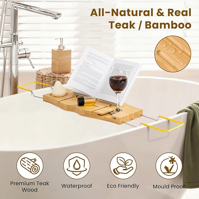 Bamboo Bathtub Tray Expandable Bathroom Tray - Image 4