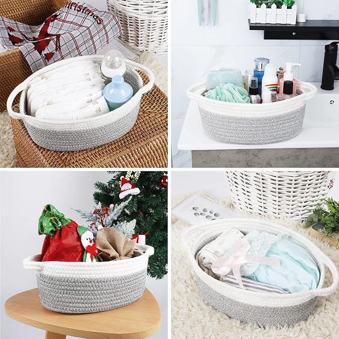 ABenkle Small Basket with Handles, Boho Decorative Rope Woven Dog Cat Toy - Image 8