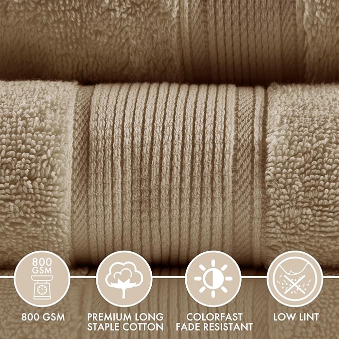 Madison Park 800GSM Bathroom Towel Set of 8 100% Cotton Bath Towel Set - Image 4