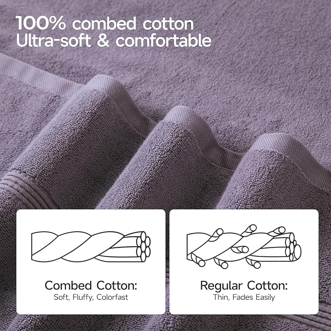 ecolook Bath Towels Set of 4, 100% Cotton, 27 x 55 Inches, Quick-Drying & - Image 7