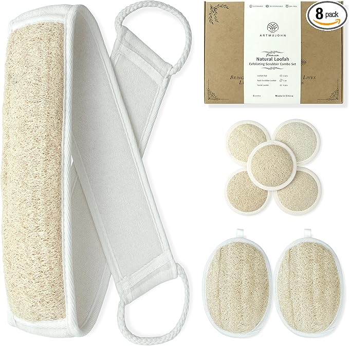Premium Natural Loofah Exfoliating Scrubber Set by ArtmuJohn