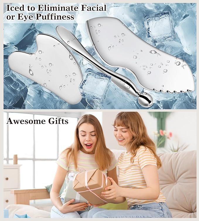 Gua Sha Facial Tools, 3 in 1 Stainless Steel Metal Guasha & Eye Cream - Image 6
