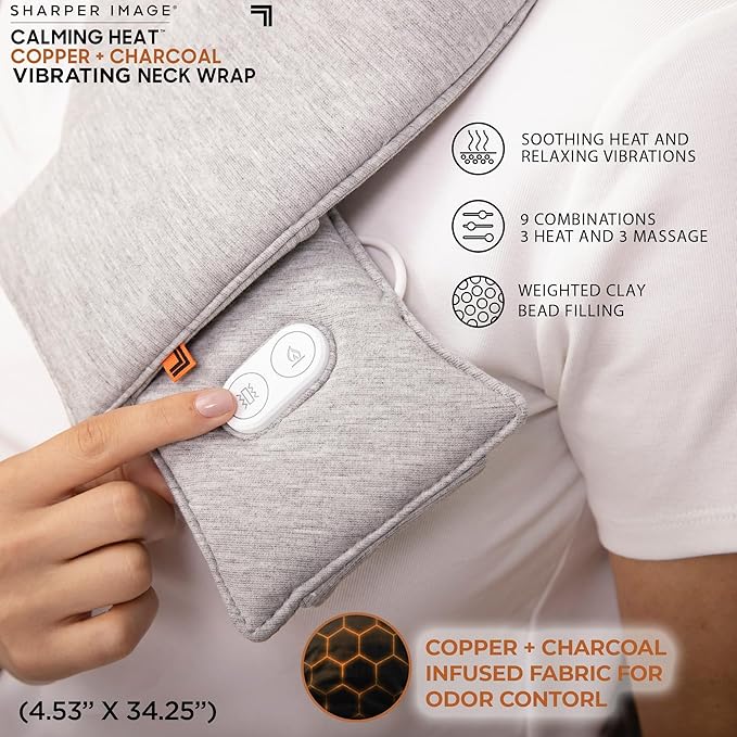Calming Heat Neck Wrap by Sharper Image | Weighted Copper & Charcoal, Heating - Image 4