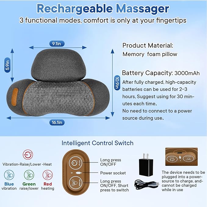 Mothers Day Gifts for Mom 3-in-1Rechargeable Neck Massager Pillow - Image 6