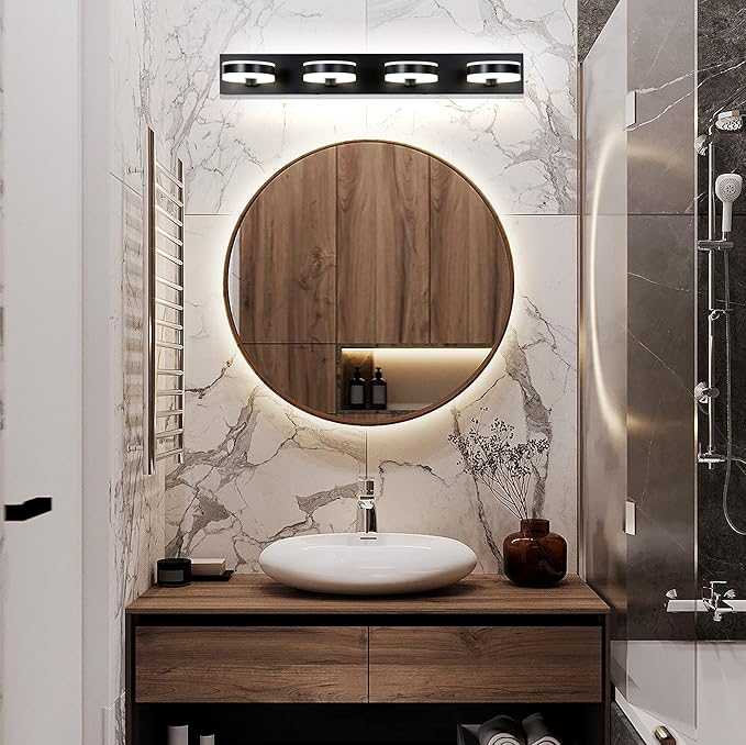 LED Bathroom Light Fixtures, 33inch Black Vanity Lights, Modern 4 Light Acrylic - Image 7