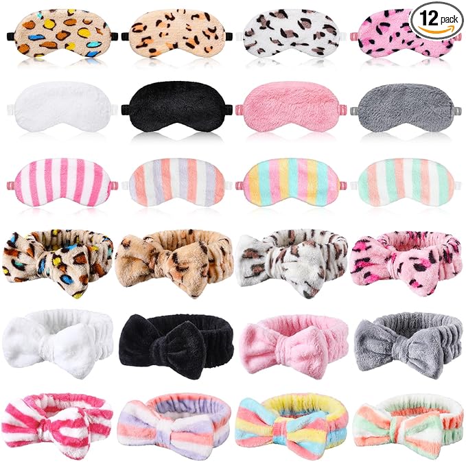 Xuhal 24 Pcs Spa Sleepover Party Favors Supplies Plush Headband and Eye Mask by Xuhal