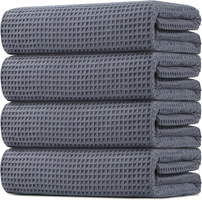HOMEXCEL Waffle Bath Towels Set 4 Pack, Premium Microfiber Bathroom Towels by HOMEXCEL