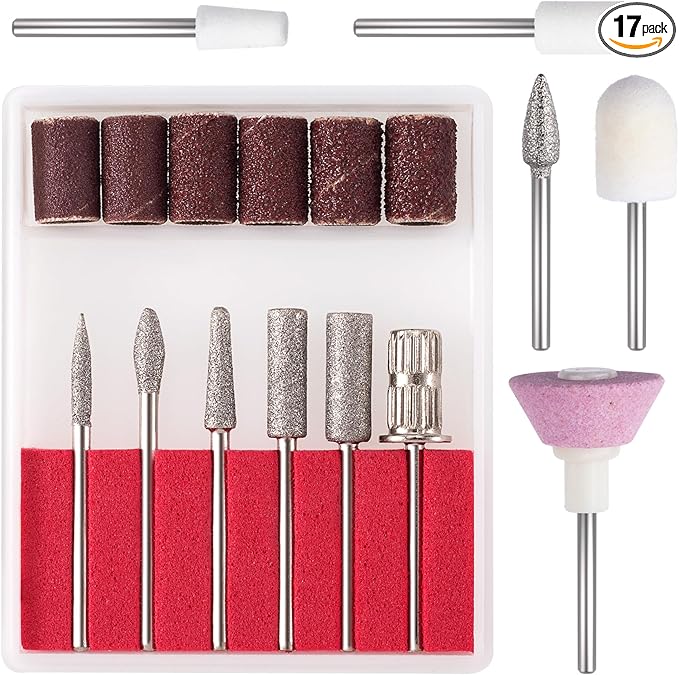 ANCIRS 11 Pcs Nail Drill Bits Sets + 6 Pcs 3/32" File Sanding Bands, Nail File by ANCIRS