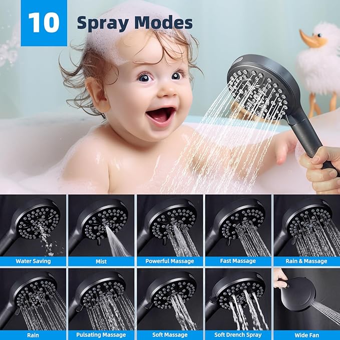 Hibbent All Metal 10'' Dual Filtered Rainfall Shower Head Combo, High Pressure - Image 2