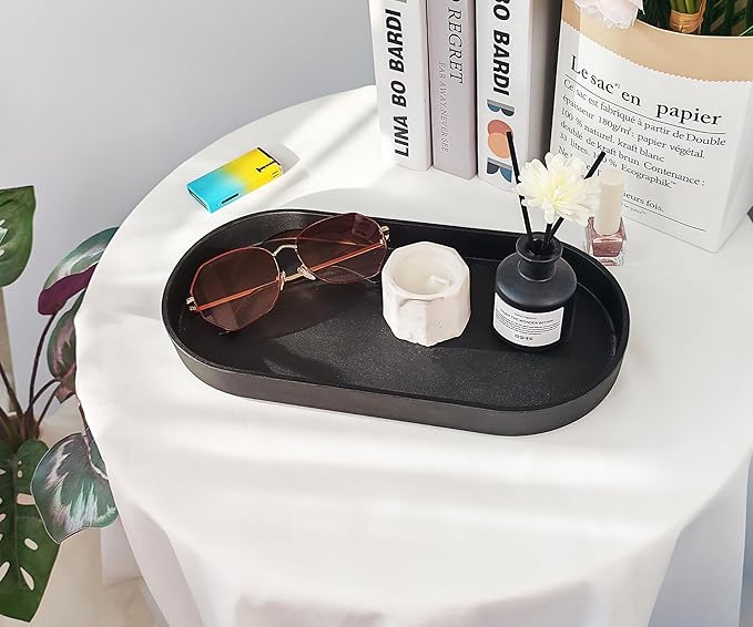 Black Small Tray, Oval Tray for Kitchen Counter, Bathtub Bathroom Vanity Items - Image 2