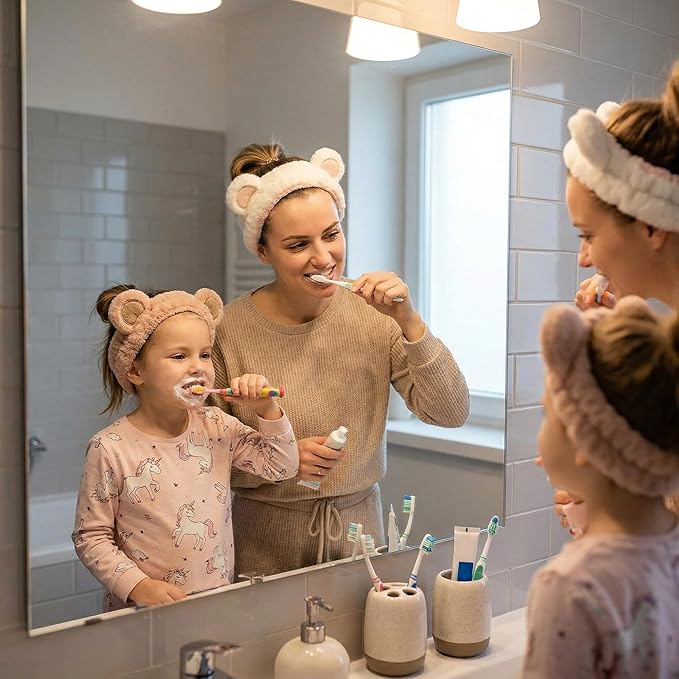 Bear Ears Headband, Cute Spa Headband and Wristband Set Washing Face Skincare - Image 6