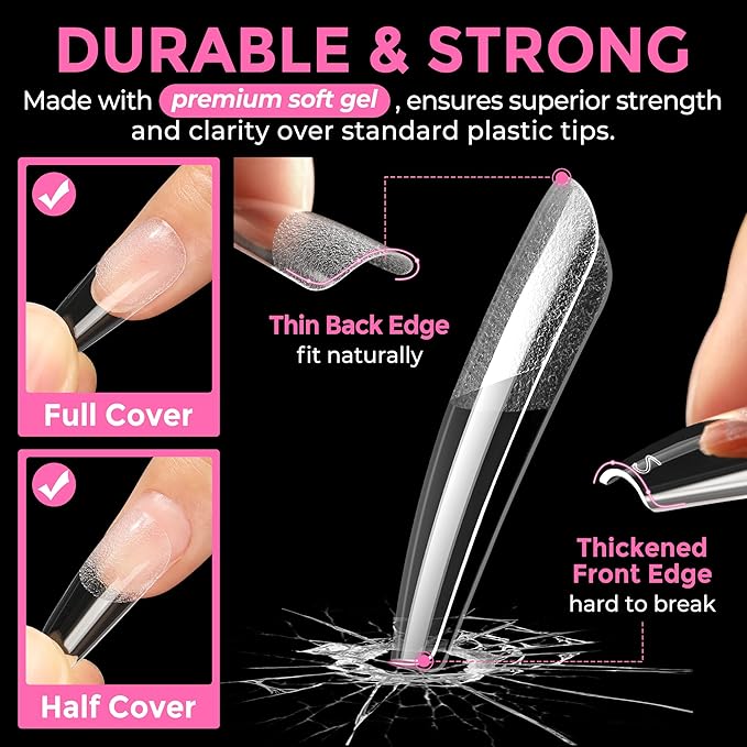 UNA GELLA Long Coffin Nail Tips: 216pcs Coffin Acrylic Fake Nails Full Cover - Image 5