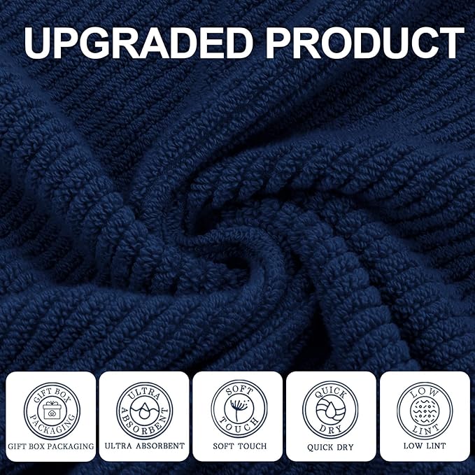 Blue Towels Set for Bathroom, Luxury 3 Piece Gift set, 100% Cotton | Quick Dry - Image 2