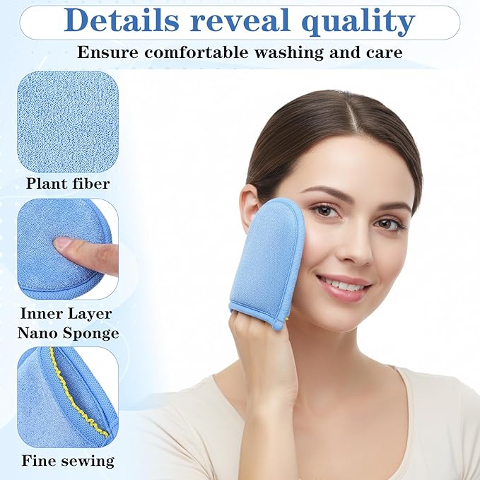 3 Pcs Exfoliating Gloves, Natural Plant Fiber Facial Scrub Mitts, Deep - Image 3