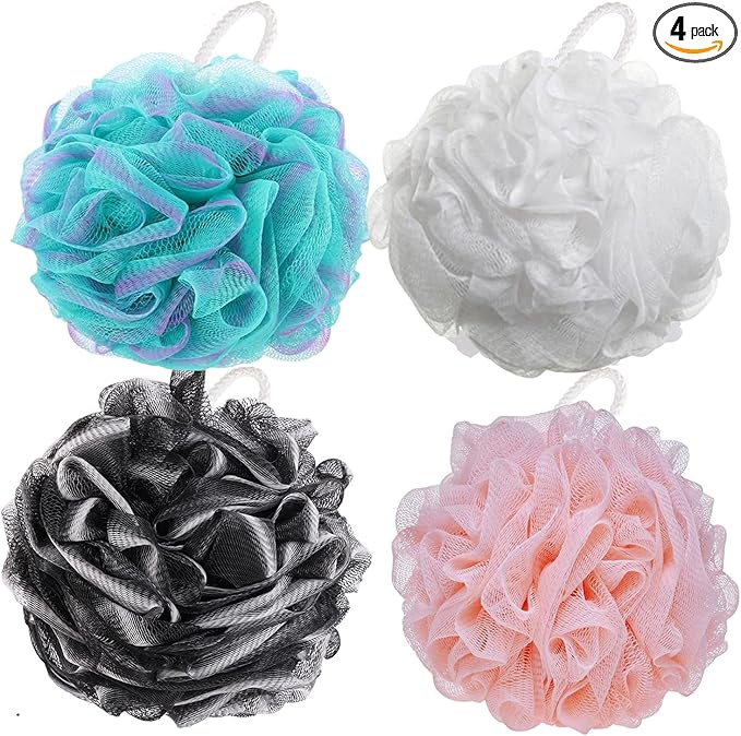 BTYMS 4 Pieces Shower Loofahs Bath Sponges 60g/pcs Mesh Puffs Body Scrub Luffas by BTYMS