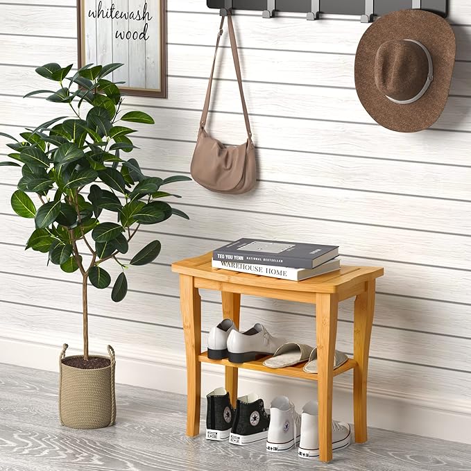 Greenual Bamboo Shower Bench 2-Tier Spa Shower Stool - Image 2