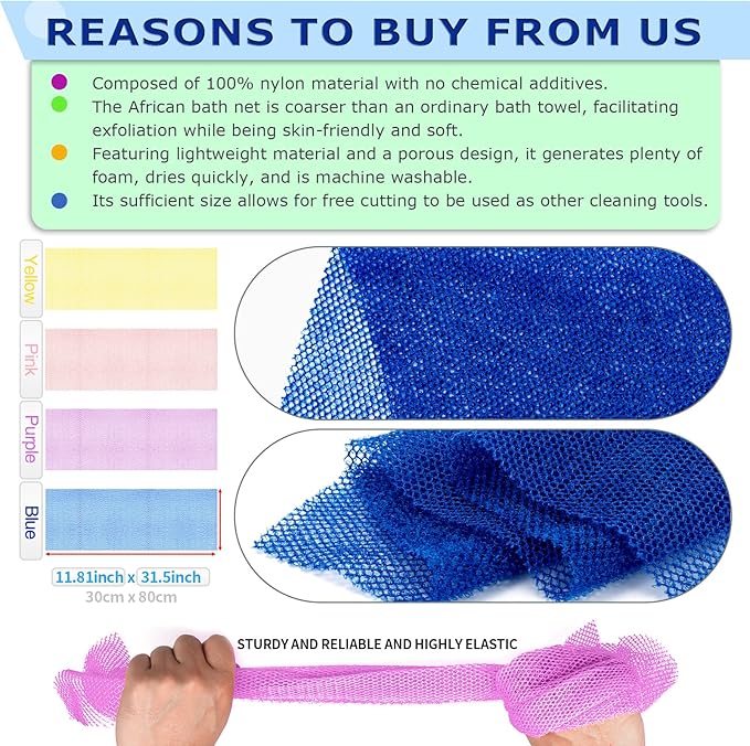 4 Pieces African Net Sponge Authentic Shower loofah exfoliating Body Scrubber - Image 2