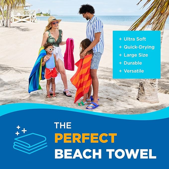 Kaufman - Soft Oversized Beach Towels in Bulk | 30" x 60" Velour Striped Beach - Image 2