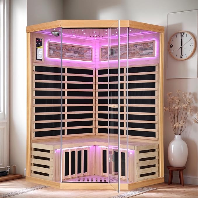 OUTEXER Sauna Corner Saunas for 2-3 Person 120V Home Indoor Canadian Hemlock - Image 8