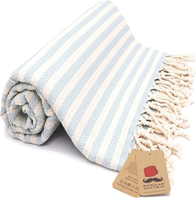 Bazaar Anatolia Turkish Beach Towel – 100% Cotton, Quick Dry, Sand Free Striped by BazaarAnatolia