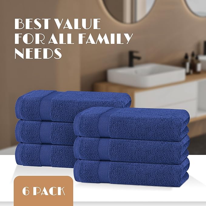 White Classic Wealuxe Navy Blue Bath Towels 24x50 Inch, Cotton Towel Set - Image 4