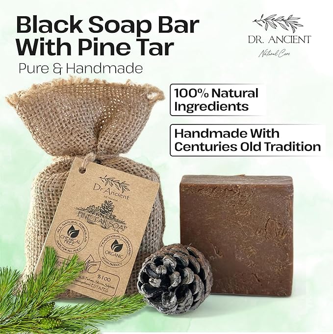 Dr.Ancient Pine Tar Black Soap Bar, Organic Soap Bars Handcrafted the - Image 2