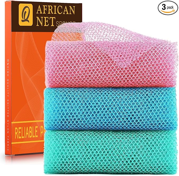 UJFQBH 3 Pieces African exfoliating net African Net Long Net Bath Sponge by BuyNow