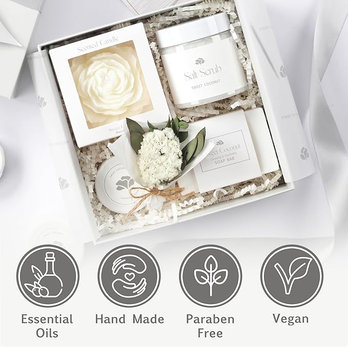 Mothers Day Spa Basket for Women – Sweet Coconut Luxury Candle & Bath Set - Image 4