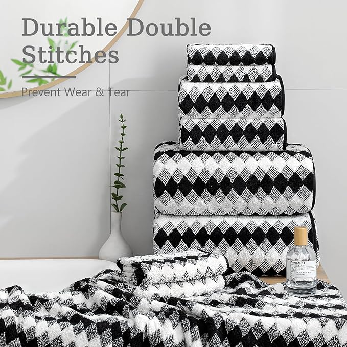 2 Hand Towel Set 16"x31" Black White Towel Set - Image 8