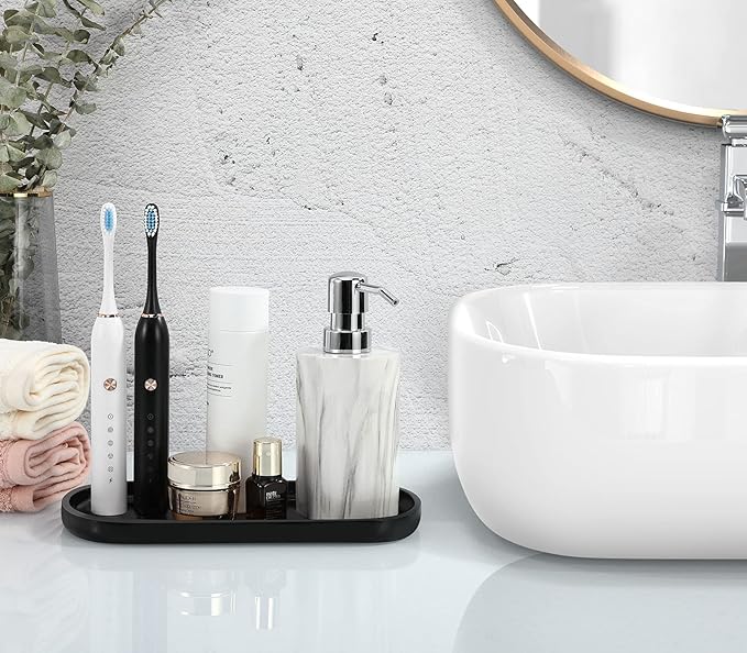 Luxspire Bathroom Vanity Tray, Oval Soap Dispenser Tray, Handmade Resin - Image 6