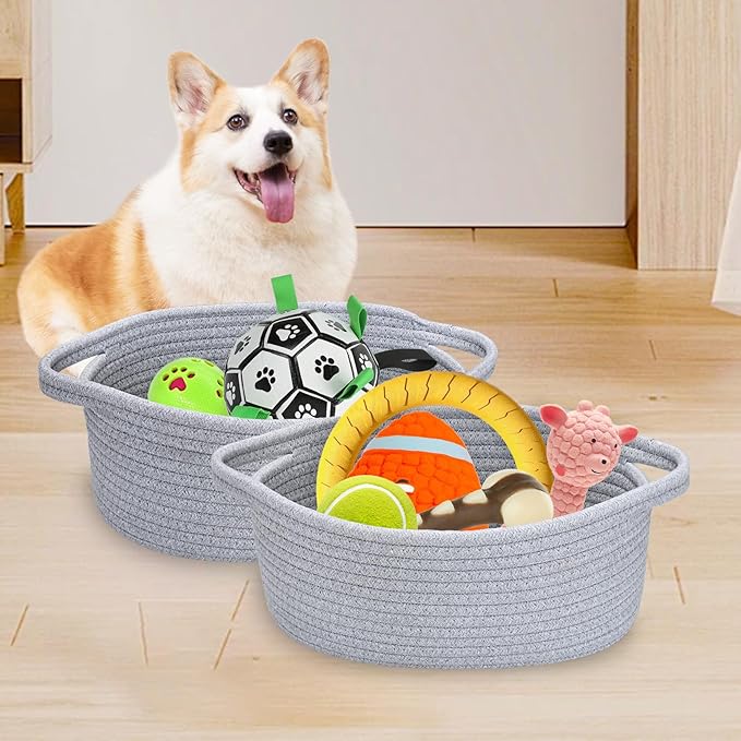 ABenkle Small Basket, Rope Room Shelf Storage Basket, Cat Dog Toys Basket Chest - Image 3