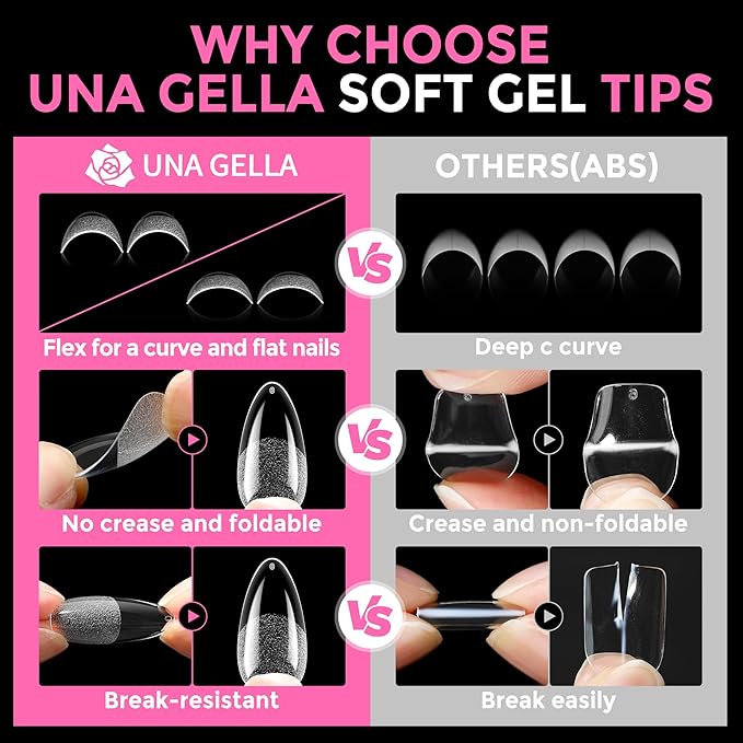 UNA GELLA Almond Nail Tips 216pcs Medium Almond Press on Nails Pre-shape Gel - Image 6