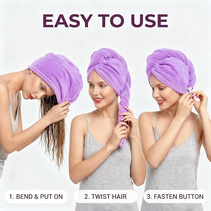 Microfiber Hair Towel 4 Pack, Hair Towel Wrap Quick Dry Hair Hat Anti-frizz - Image 4