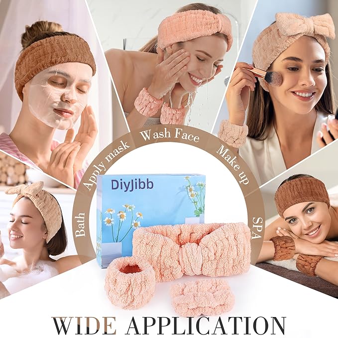 DiyJibb 9 Pcs Spa Headband for Washing Face, Skincare Headband and Wristband Set - Image 4