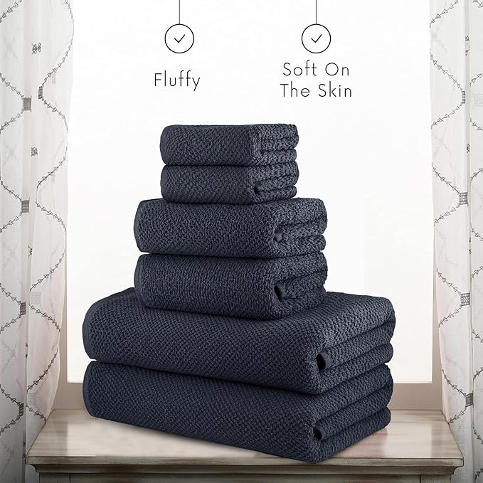 CASA COPENHAGEN Popcorn Textured 6 Pieces Towel Set- Navy Blue, 550 GSM 2 Bath - Image 4