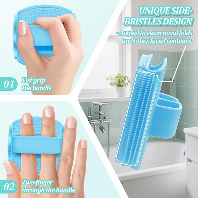 Silicone Back & Face Scrubber & Bath Glove Set 3PCS, 13.4'' Gentle Back Scrubber - Image 4