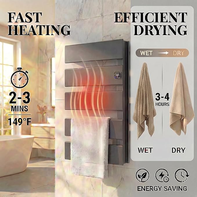 Electric Towel Warmer, Heated Towel Rack - Image 3