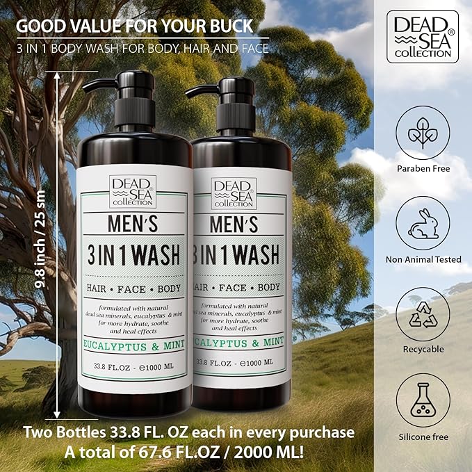 Dead Sea Collection Eucalyptus Mint Men’s Body Wash – 3 in 1 Body Wash - Image 3
